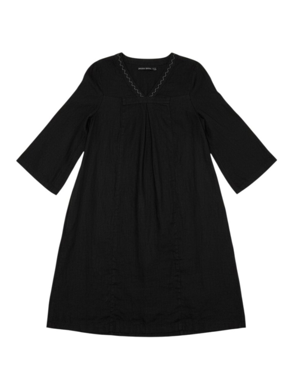 Gudrun Sjoden Linen Dress A Line Embroidered Pleat Black S